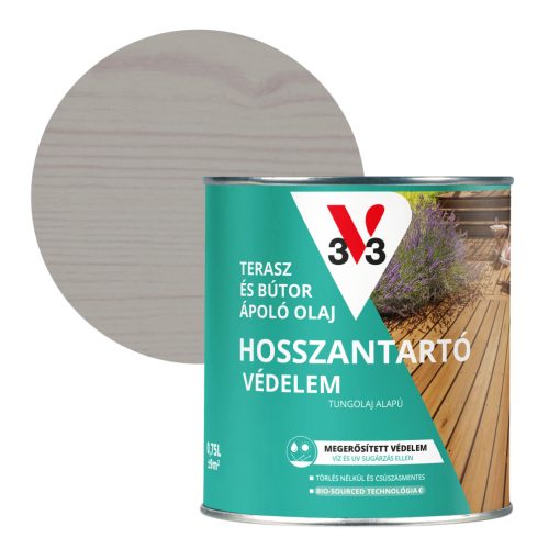 V33 Terasz és kerti bútor ápoló olaj 0,75l, félig áttetsző, Szürke