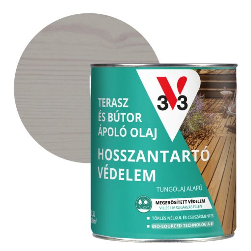 V33 Terasz és kerti bútor ápoló olaj 2,5l, félig áttetsző, Szürke