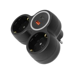 2-es elosztó dugalj USB töltővel A+C
