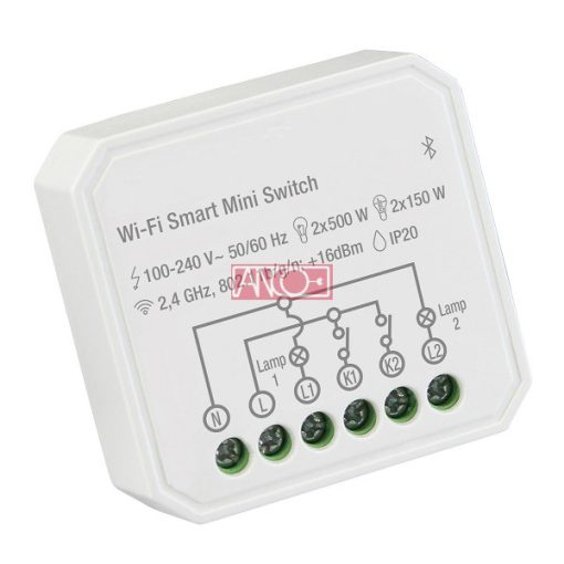 WiFi mini switch 2-gang 2x 150 W/500 W