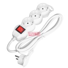 Table socket 3 way with flat plug, 1.4m