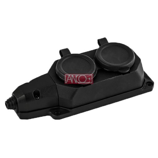 2-way extension socket, rubber, IP44