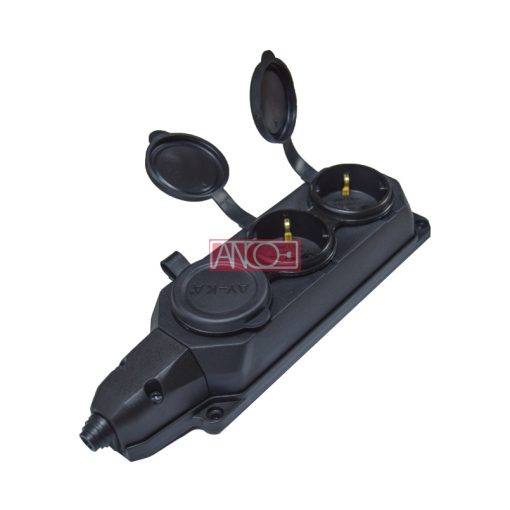 3-way extension socket, rubber, IP44