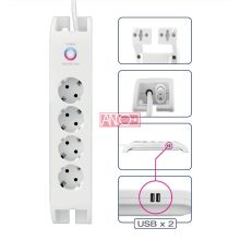 Table socket 4-way with switch, 2m