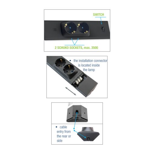 LED bútorvilágító+2 földelt dugalj, 603mm